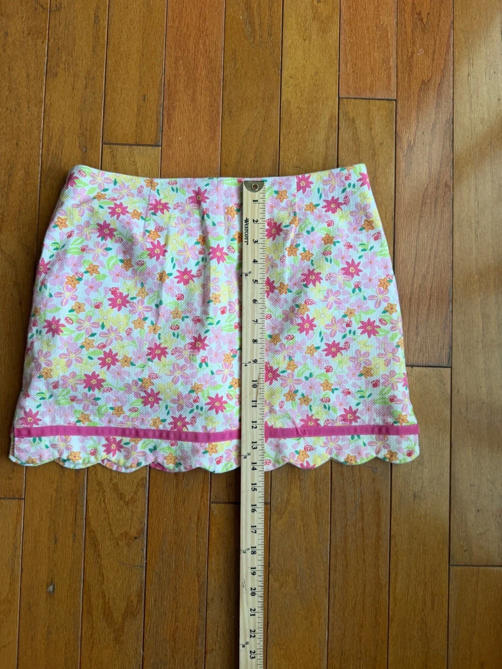 Vntg White Label Lilly Pulitzer Floral Mini Skirt Scallop Edge Skort Size 4